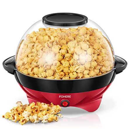 Popcornmaschine, 5L Popcorn Maker für Zuhause, Popcorn Machine mit Zucker, Öl, Butter, Antihaftbeschichtung und Abnehmbares Heizfläche, Stille und Schnelle, Großer Deckel als Servierschale